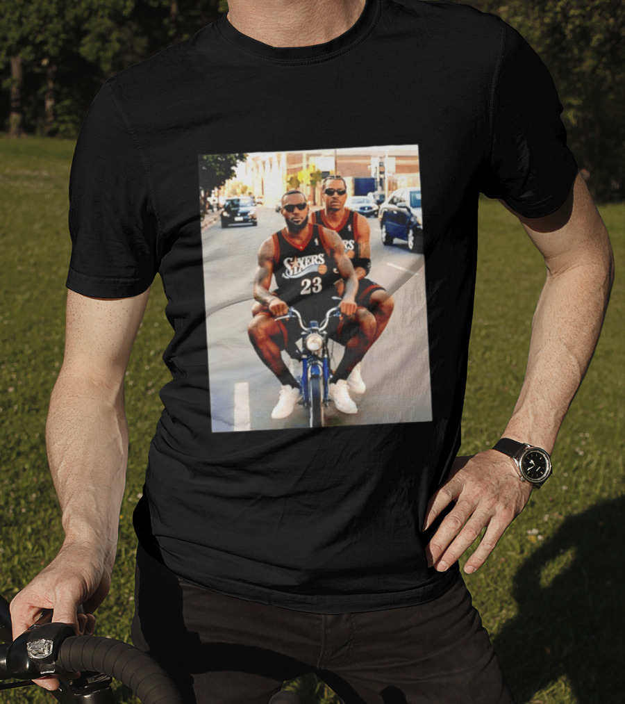 Philly Sixers LeBron James Allen Iverson Motorbike Meme T-Shirt