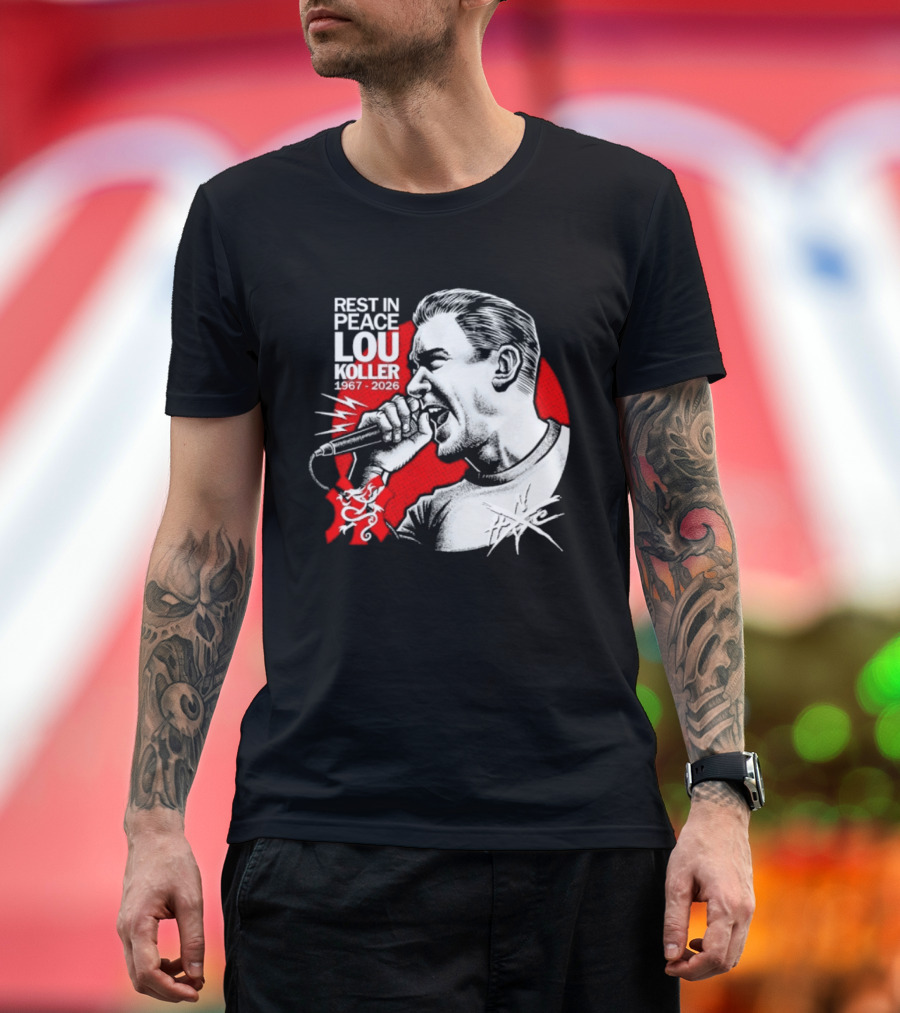 Rest In Peace Lou Koller 1967 2026 HxC Microphone Art Red And White T-Shirt
