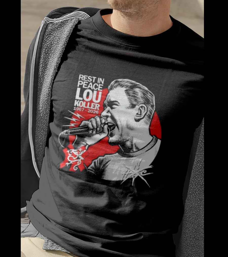 Rest In Peace Lou Koller 1967 2026 HxC Microphone Art Red And White T-Shirt
