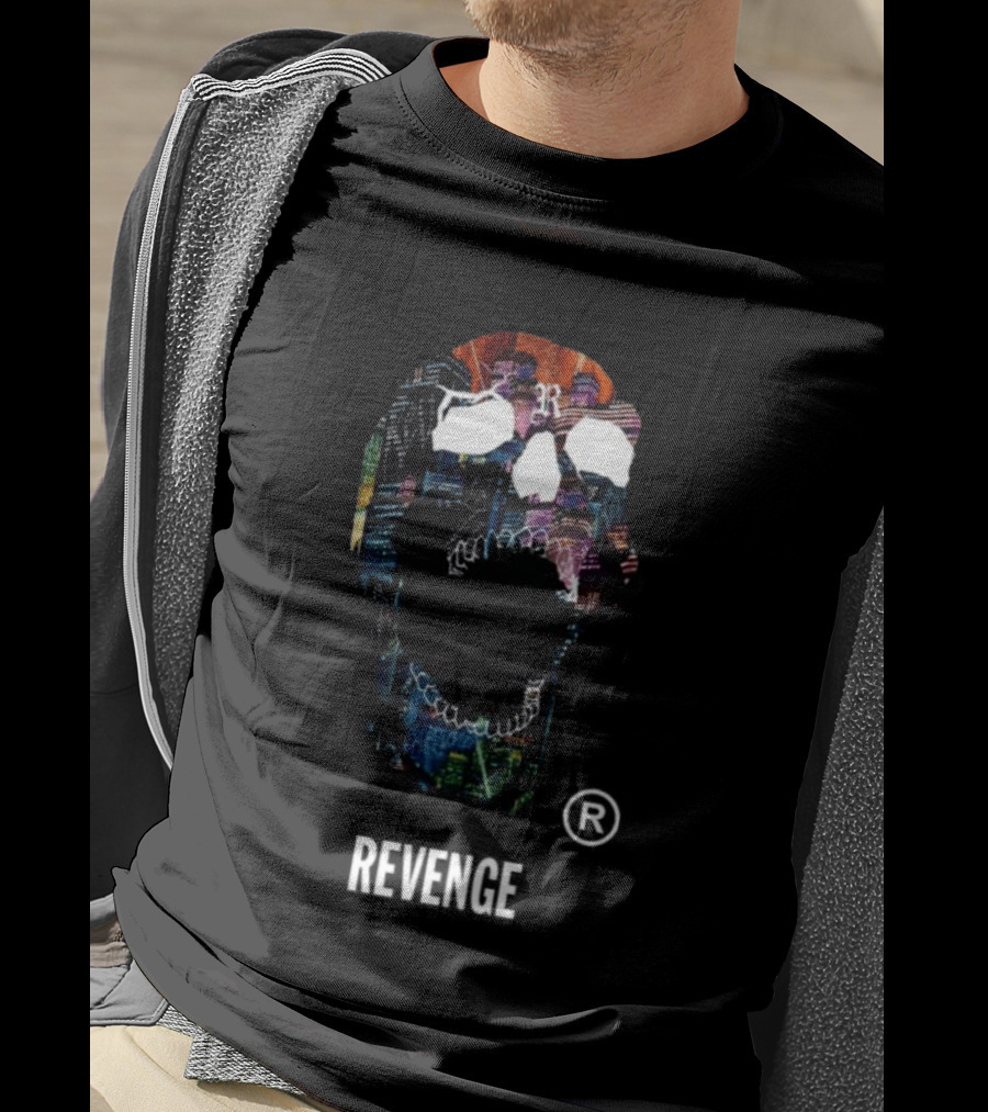 Revenge Neon Skull Cityscape Lights Black T-Shirt