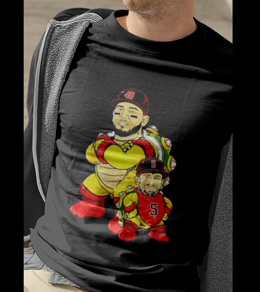 St Louis Cardinals Yadier Molina Albert Pujols Bowser Caricature 40 5 Red Cap T-Shirt