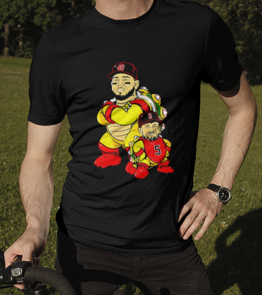 St Louis Cardinals Yadier Molina Albert Pujols Bowser Caricature 40 5 Red Cap T-Shirt