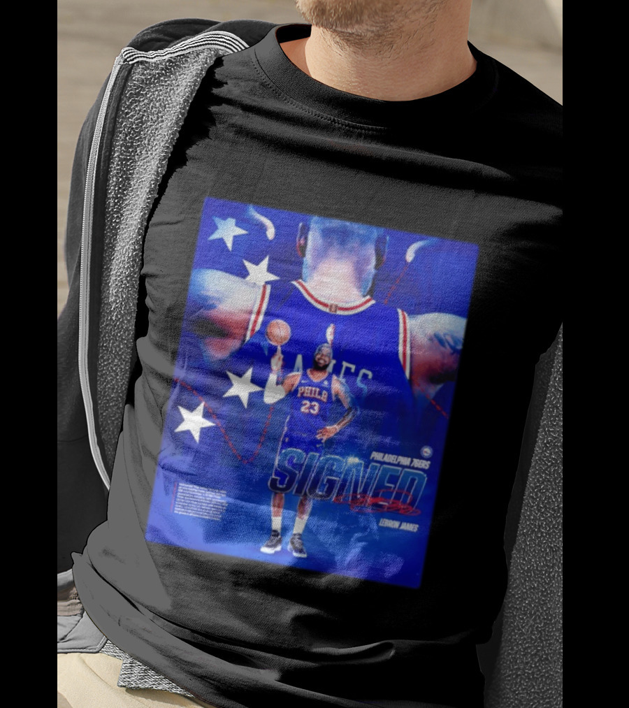Philadelphia 76ers LeBron James Signed NBA 23 Stars T-Shirt