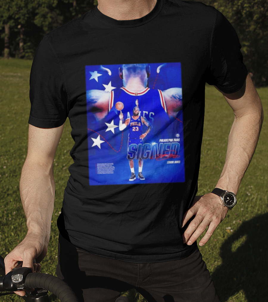 Philadelphia 76ers LeBron James Signed NBA 23 Stars T-Shirt