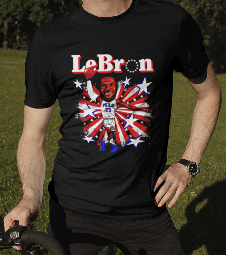 LeBron Stars PH 23 Basketball Caricature 76ers Red White Blue T-Shirt