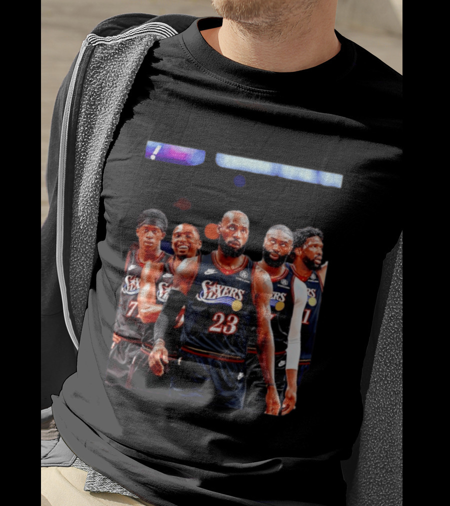 Tyrese Maxey VJ Edgecombe Jaylen Brown LeBron James Joel Embiid Sixers T-Shirt