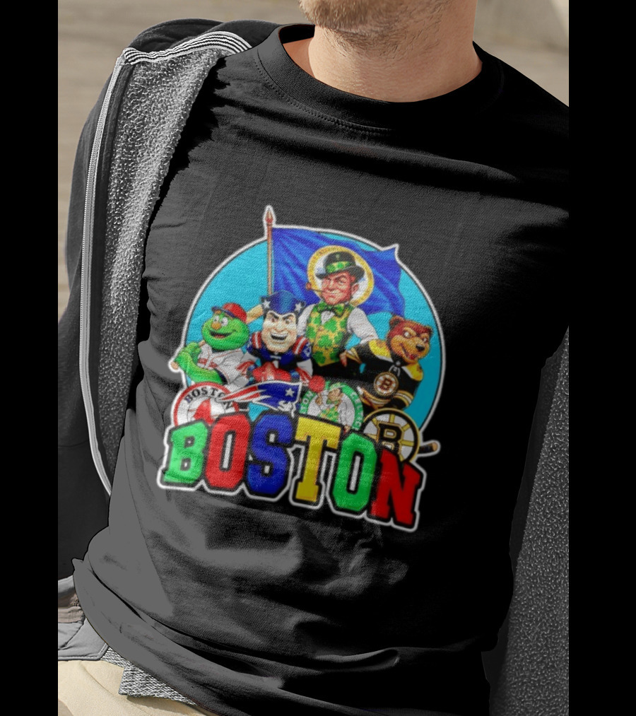 Boston Red Sox Patriots Celtics Bruins Mascots Characters T-Shirt