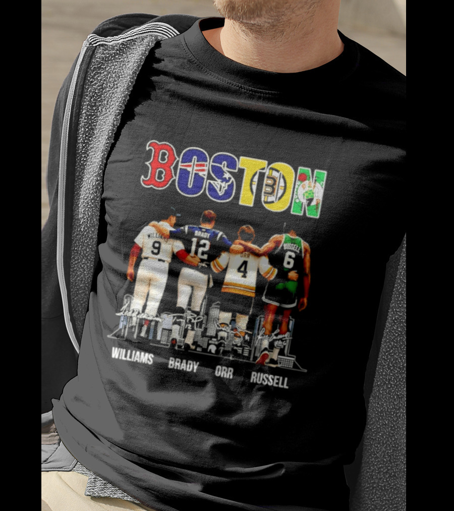 Boston Red Sox Patriots Bruins Celtics Williams Brady Orr Russell T-Shirt