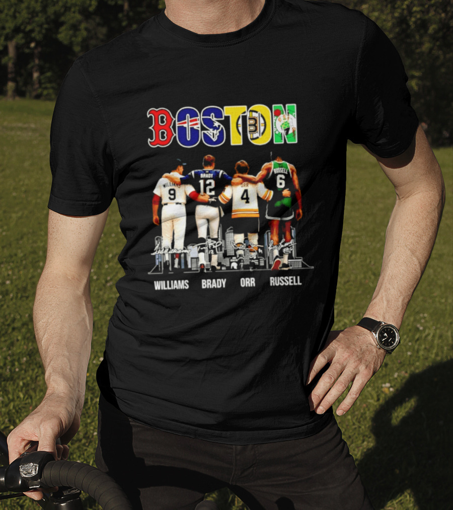 Boston Red Sox Patriots Bruins Celtics Williams Brady Orr Russell T-Shirt