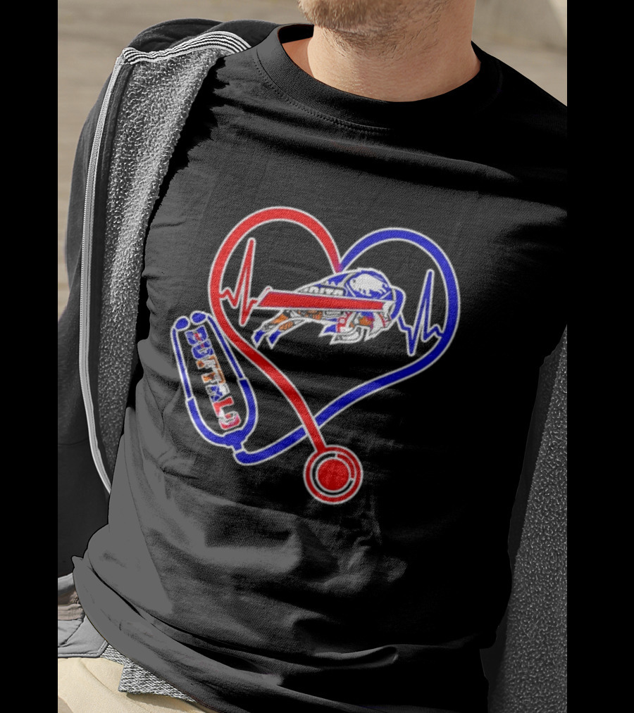 Buffalo Bills Sabres Heartbeat Stethoscope Red White Blue T-Shirt