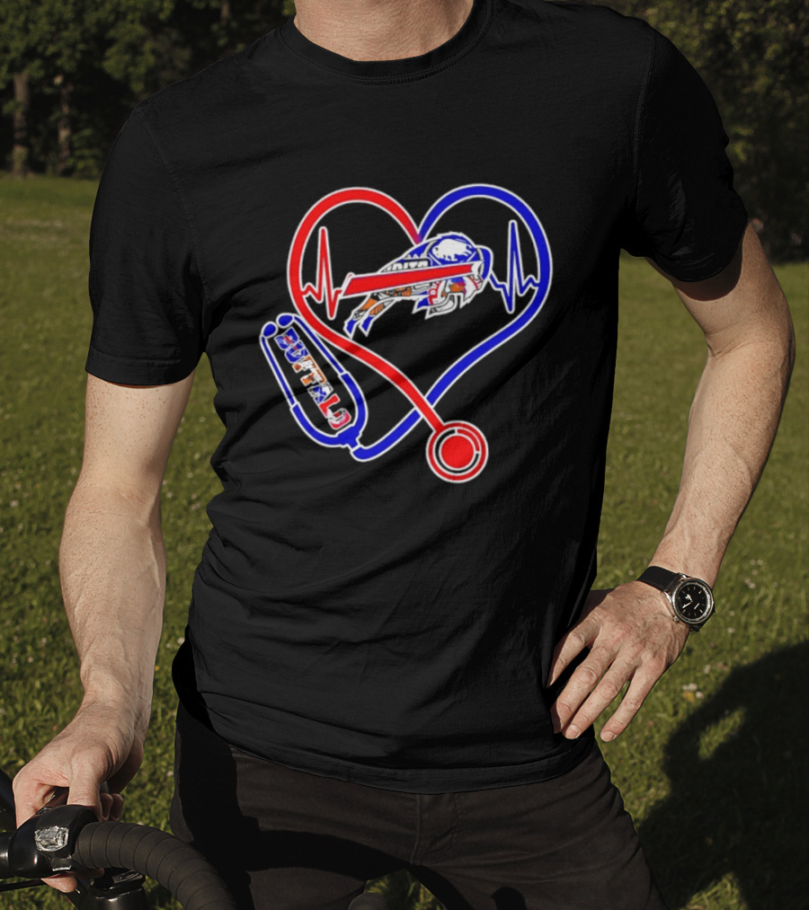 Buffalo Bills Sabres Heartbeat Stethoscope Red White Blue T-Shirt