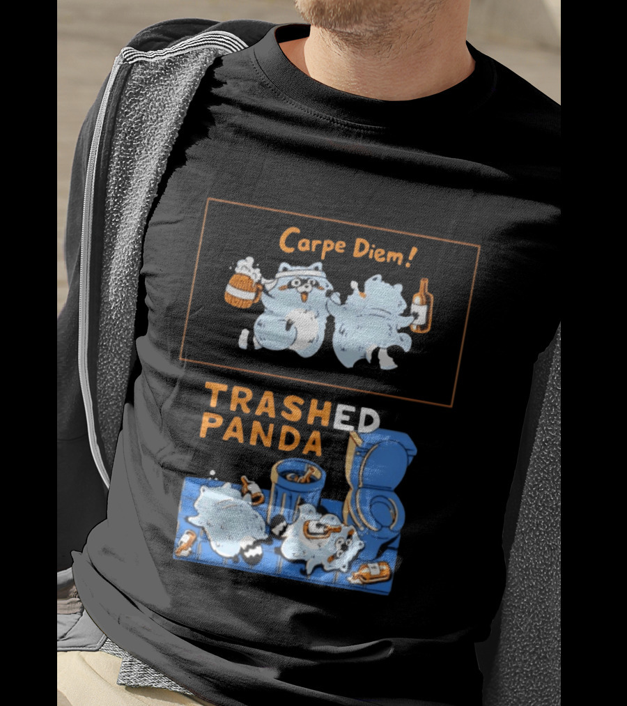 Carpe Diem Trashed Panda Raccoon Beer And Toilet Humor T-Shirt