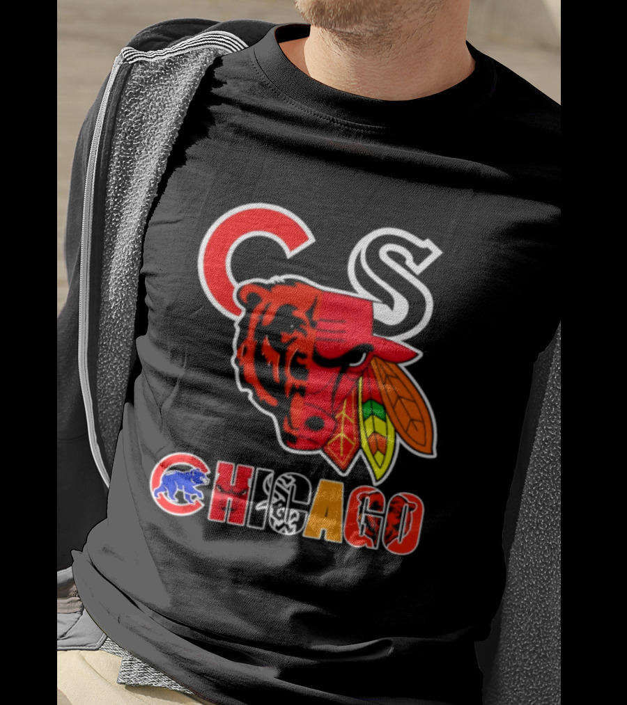 Chicago Bears Bulls Blackhawks Cubs White Sox Sports Team Collage T-Shirt