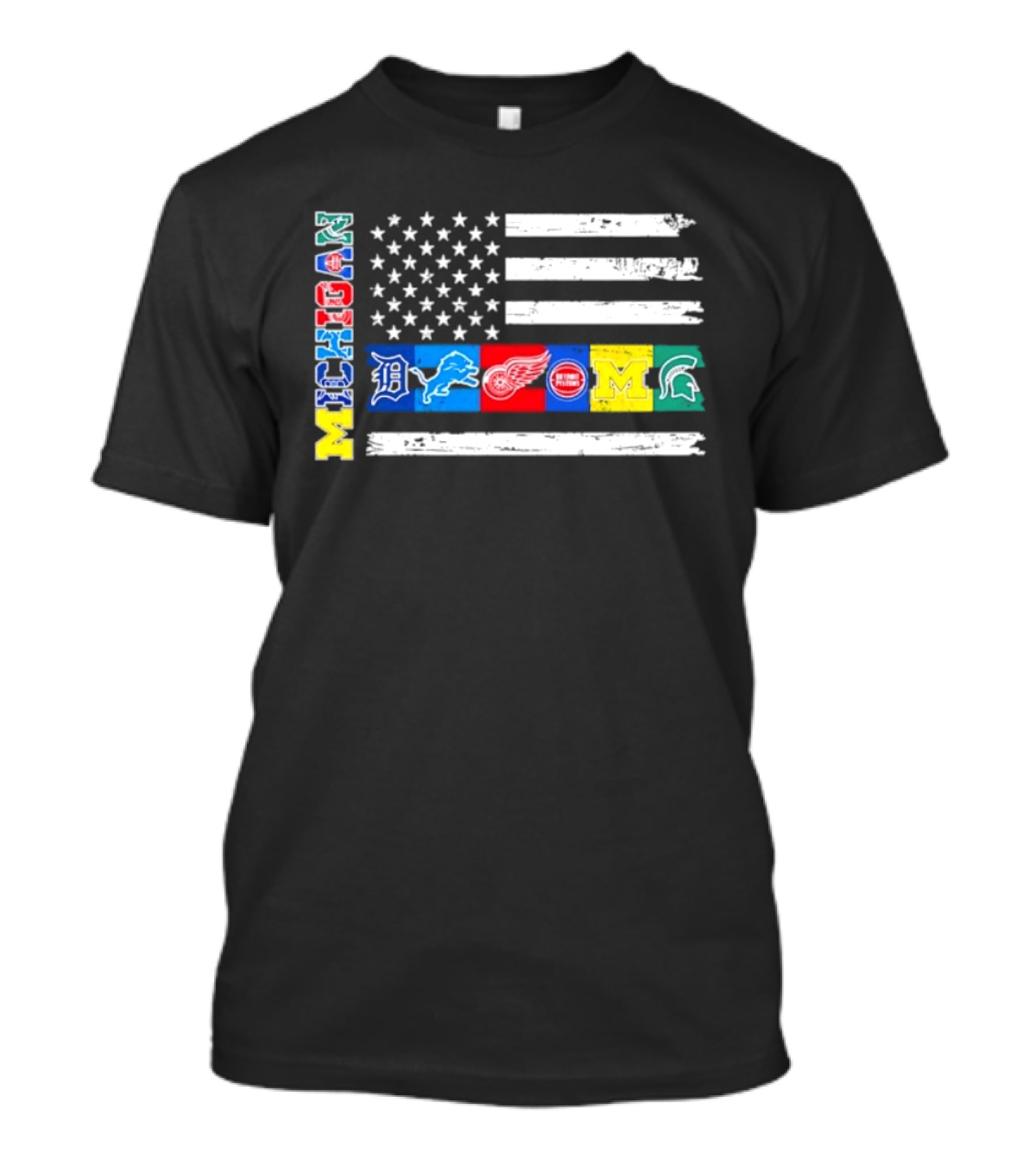 Michigan Detroit Tigers Lions Red Wings Pistons Wolverines Spartans Flag Sports Team Pride T-Shirt