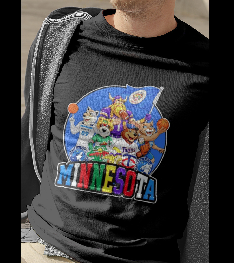 Minnesota Vikings Timberwolves Wild Twins Lynx Mascots And Logos Collection T-Shirt