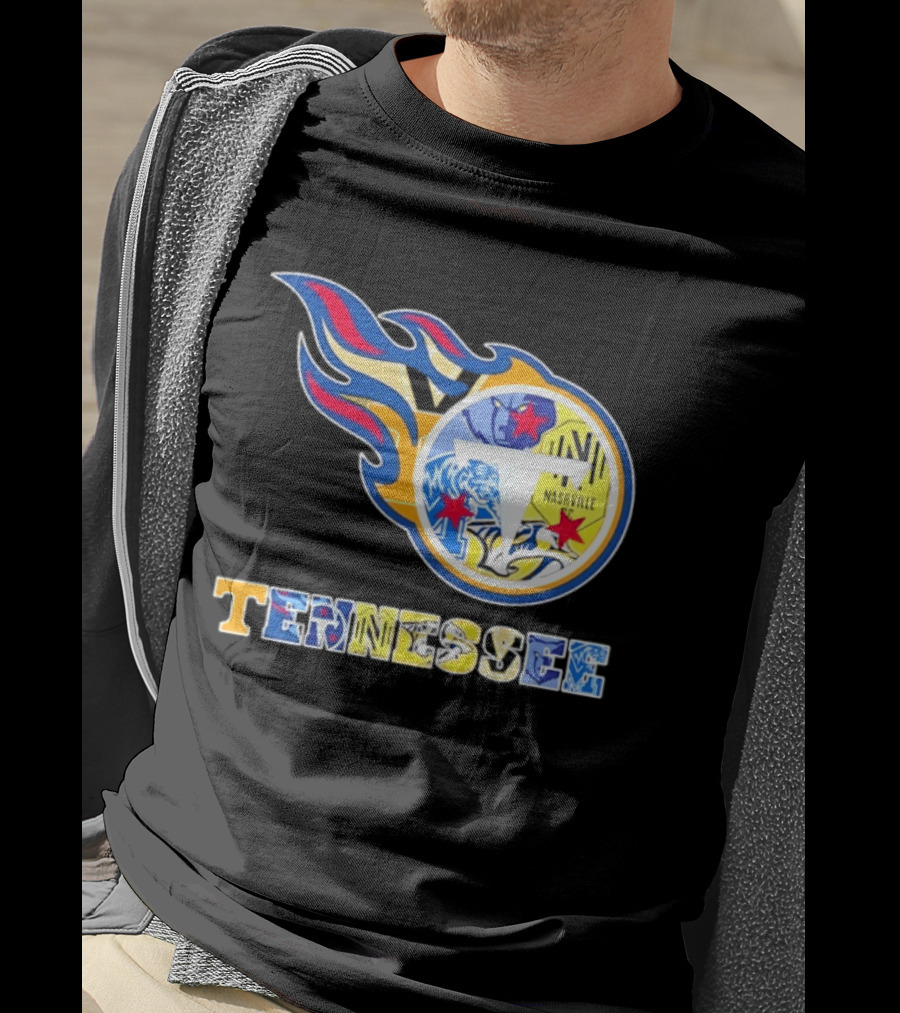 Tennessee Titans Nashville Predators Memphis Grizzlies Nashville SC Logos Mashup T-Shirt