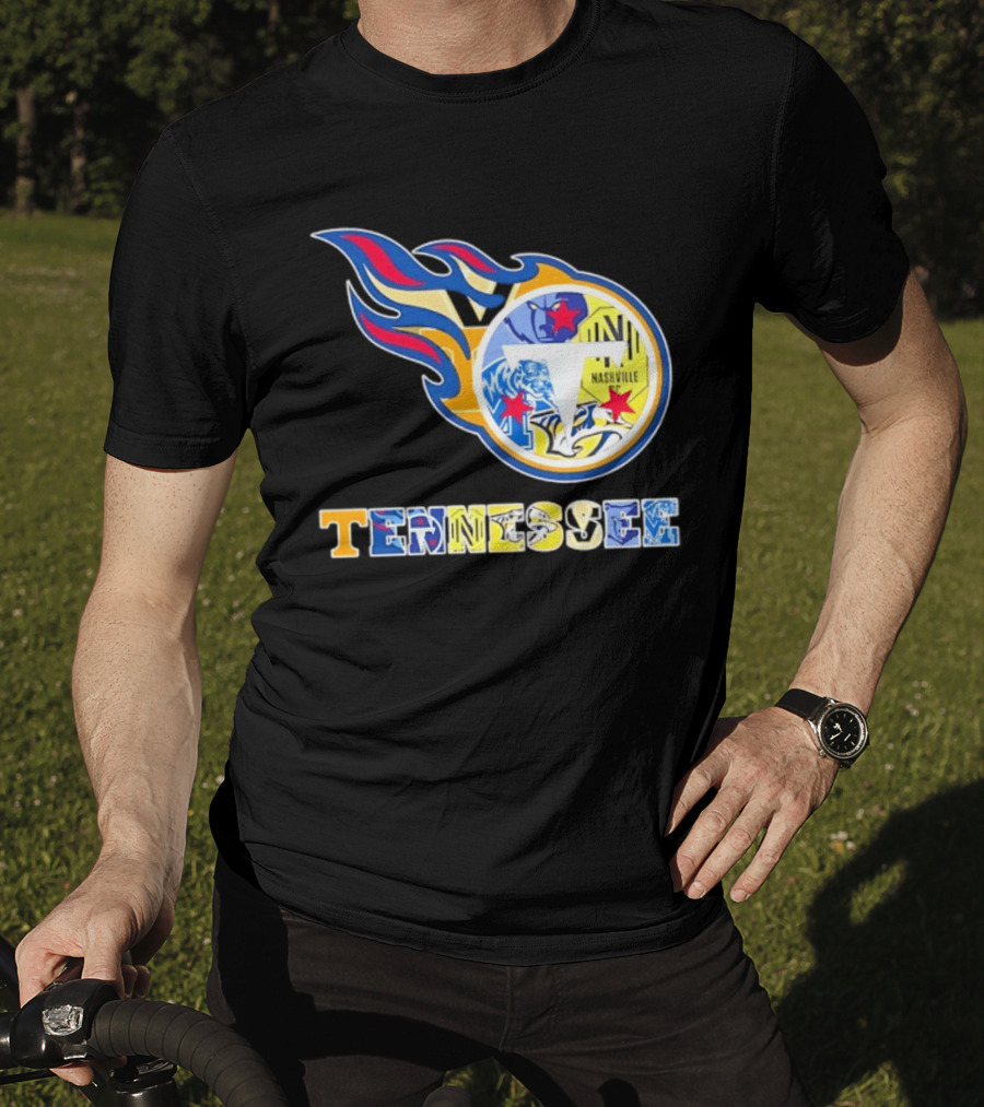 Tennessee Titans Nashville Predators Memphis Grizzlies Nashville SC Logos Mashup T-Shirt