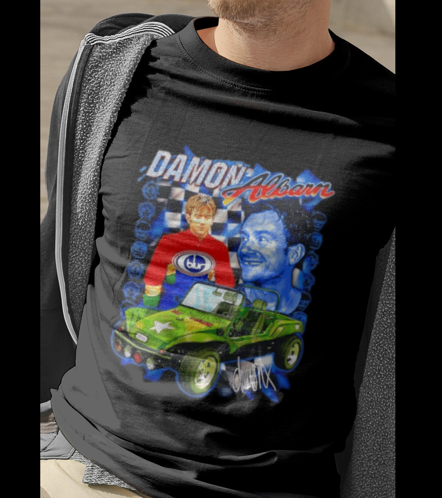 Damon Albarn Blur Gorillaz Geep Britpop Star Damon Albarn Imagery Checkerboard T-Shirt