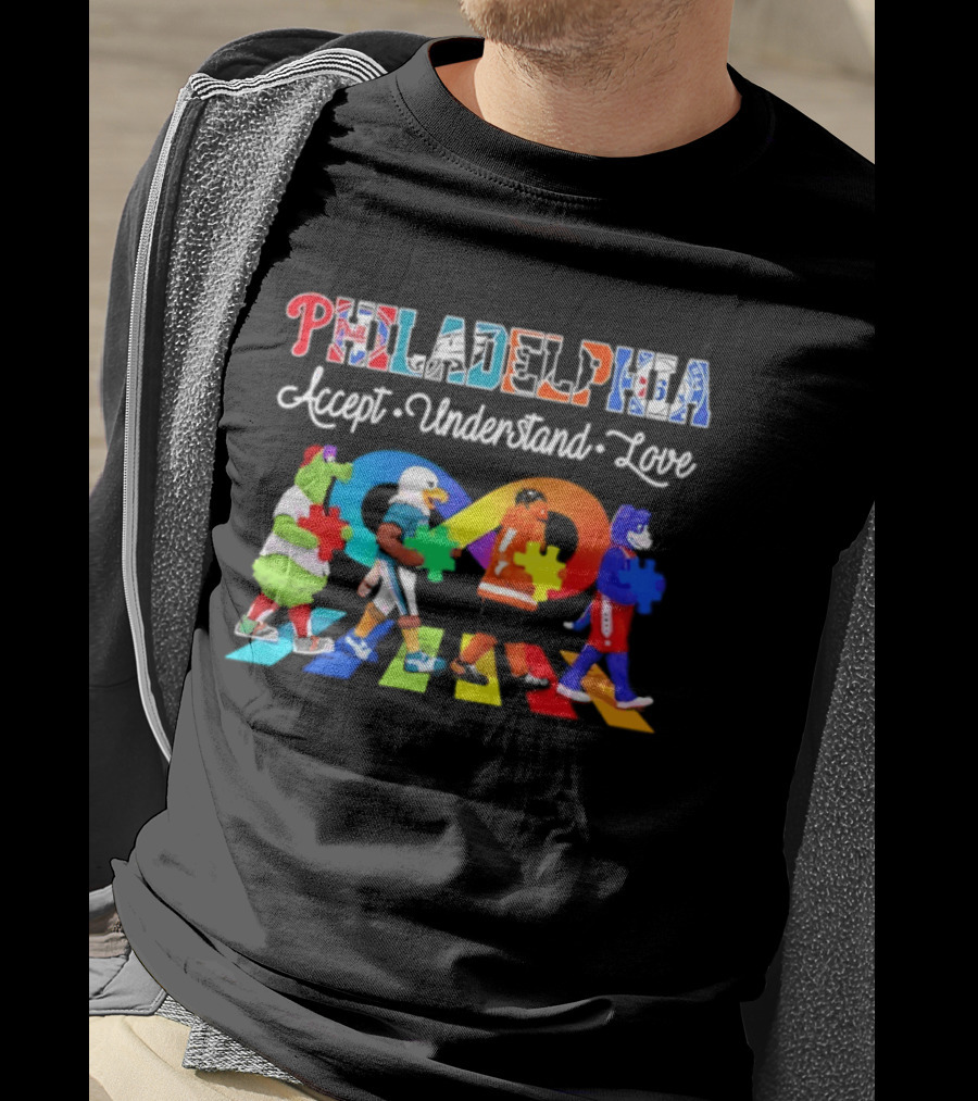 Philadelphia Mascots Accept Understand Love Puzzle Parade T-Shirt
