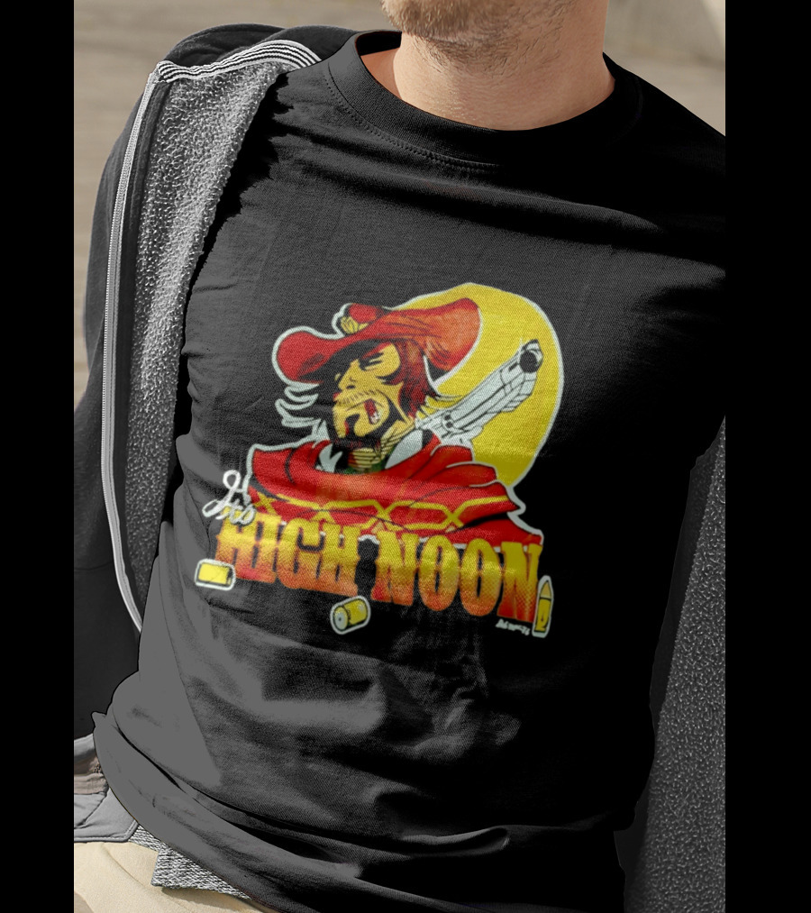 It's High Noon Cowboy With Red Cape And Pistol In Front Of Yellow Sun T-Shirt