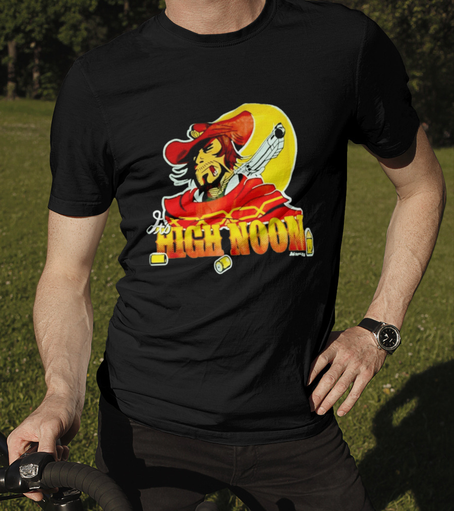 It's High Noon Cowboy With Red Cape And Pistol In Front Of Yellow Sun T-Shirt