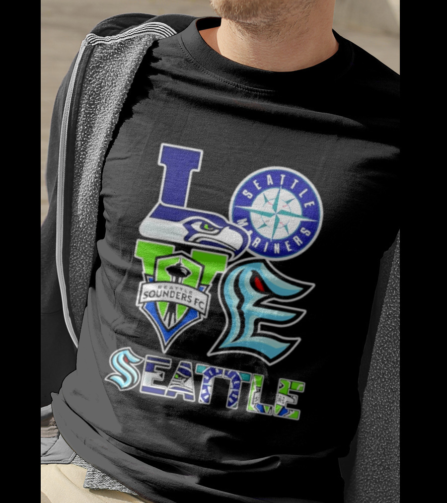 Love Seattle Seahawks Mariners Sounders FC Kraken T-Shirt