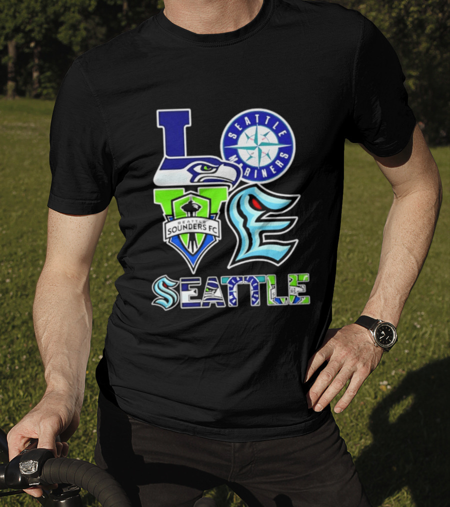 Love Seattle Seahawks Mariners Sounders FC Kraken T-Shirt
