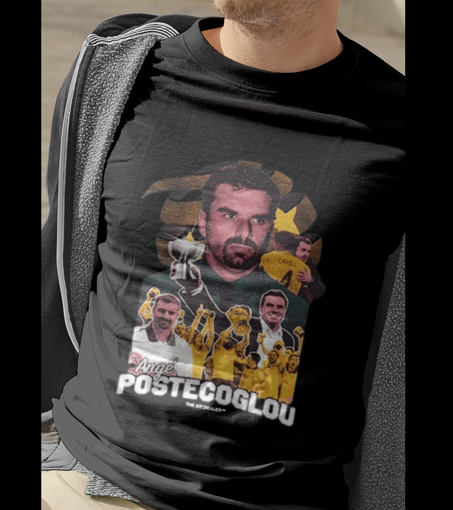 Ange Postecoglou Celebratory Moments With Trophy And Team T-Shirt