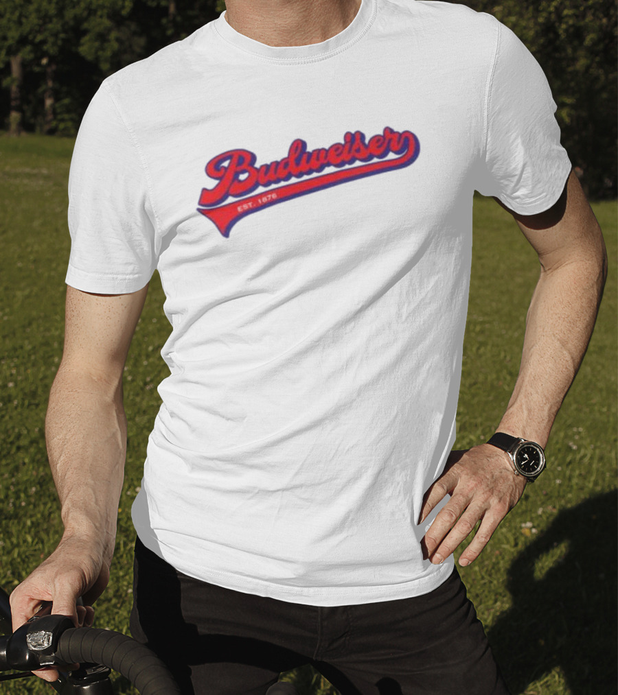 Budweiser Baseball Script Logo Retro Style Beer Shop T-Shirt