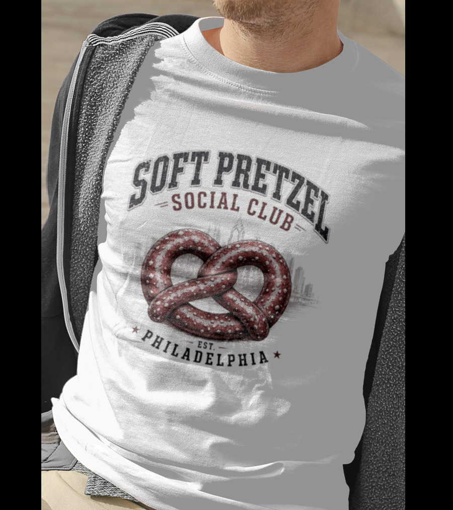 Soft Pretzel Social Club Philadelphia Skyline Est. Philadelphia T-Shirt