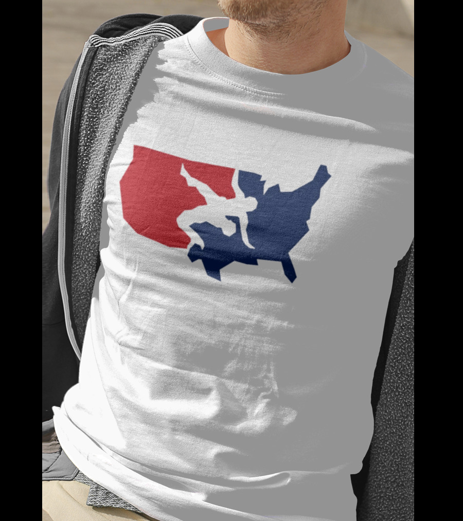 USA Wrestling Map Silhouette Red Blue T-Shirt