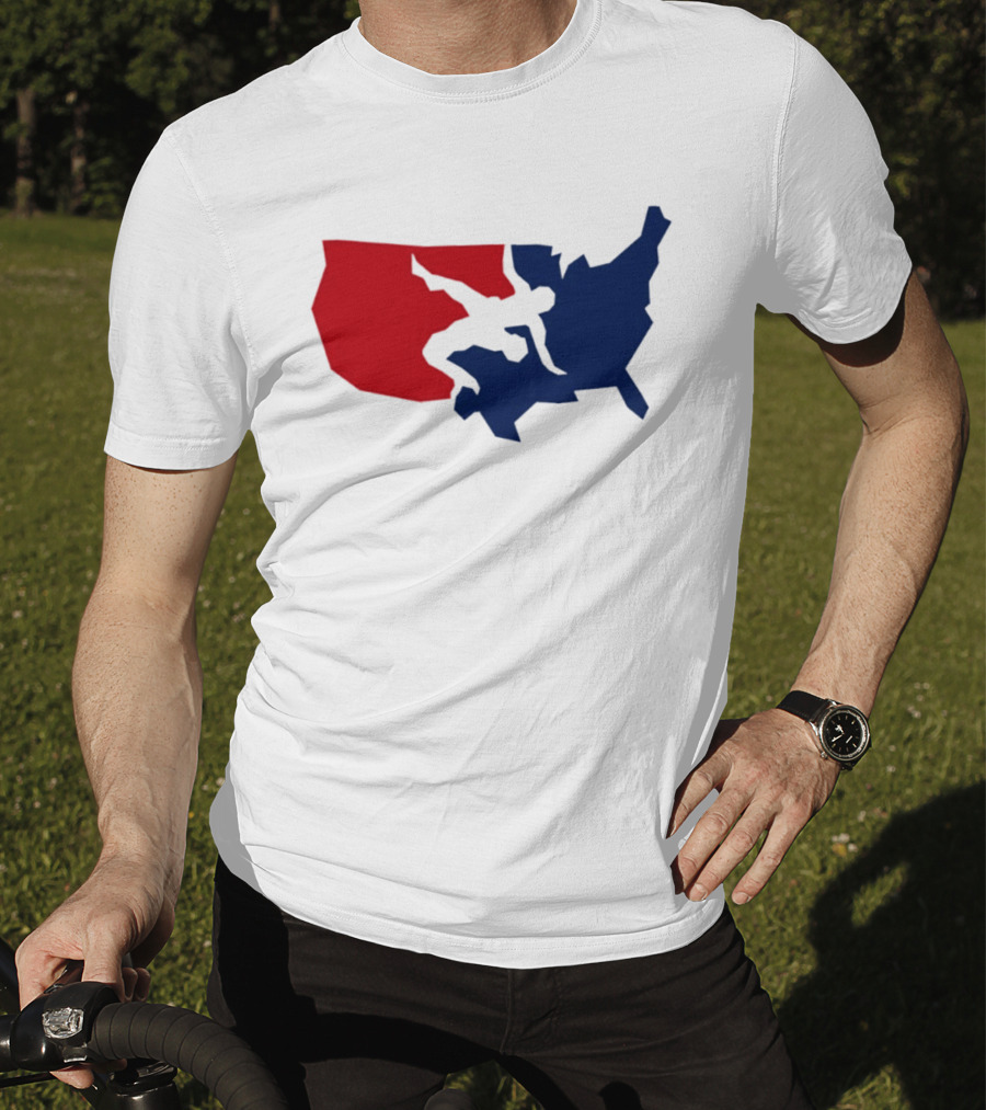 USA Wrestling Map Silhouette Red Blue T-Shirt