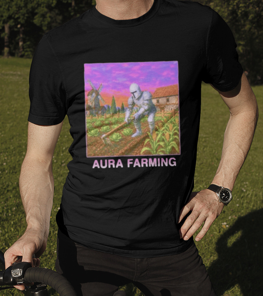 Aura Farming Knight Medieval Meme Windmill Crops Cabbage Garden T-Shirt