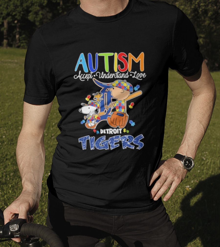 Autism Accept Understand Love Snoopy Charlie Brown Detroit Tigers T-Shirt