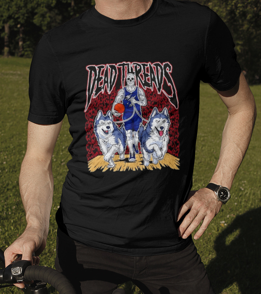 Dead Threads Skeleton Basketball Huskies Flames T-Shirt