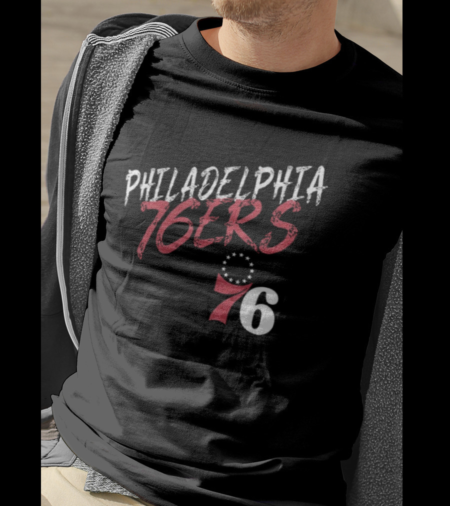 LeBron James Philadelphia 76ers Royal Hustle Name & Number 2 Sided Philadelphia 76ers 76 T-Shirt