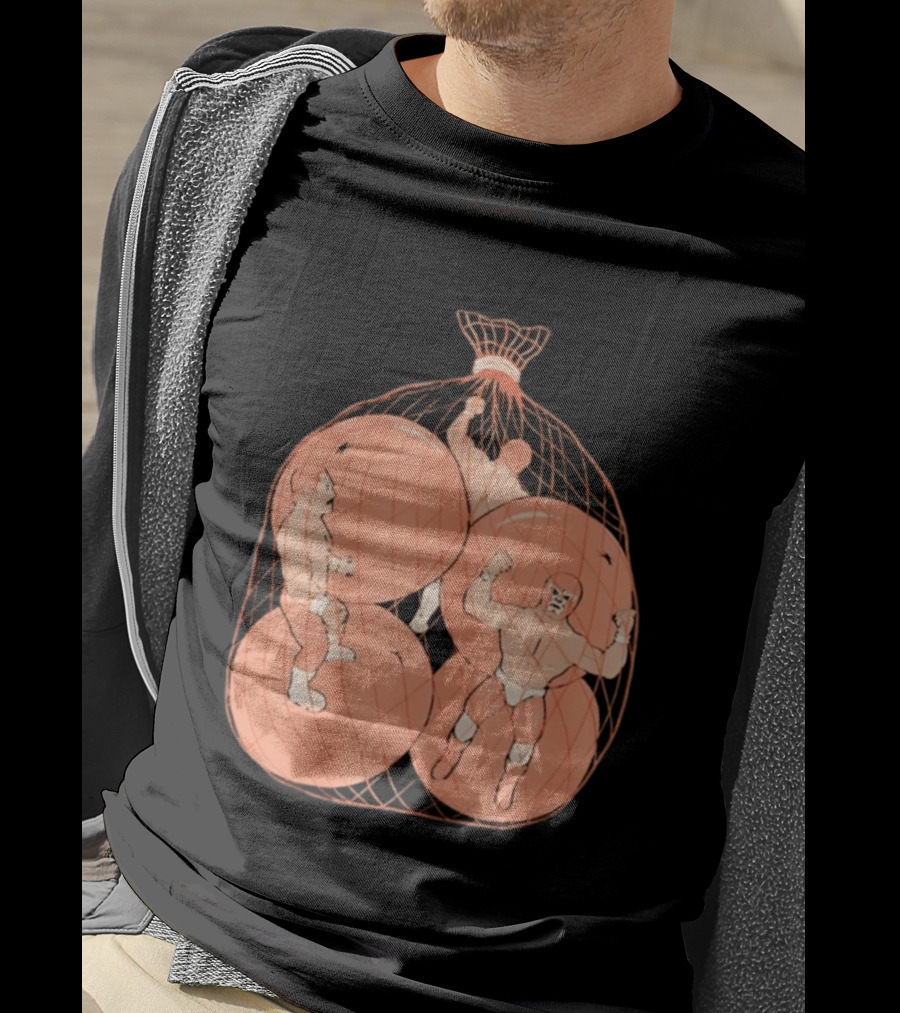 Wrestlers In Orange Produce Bag Mesh T-Shirt