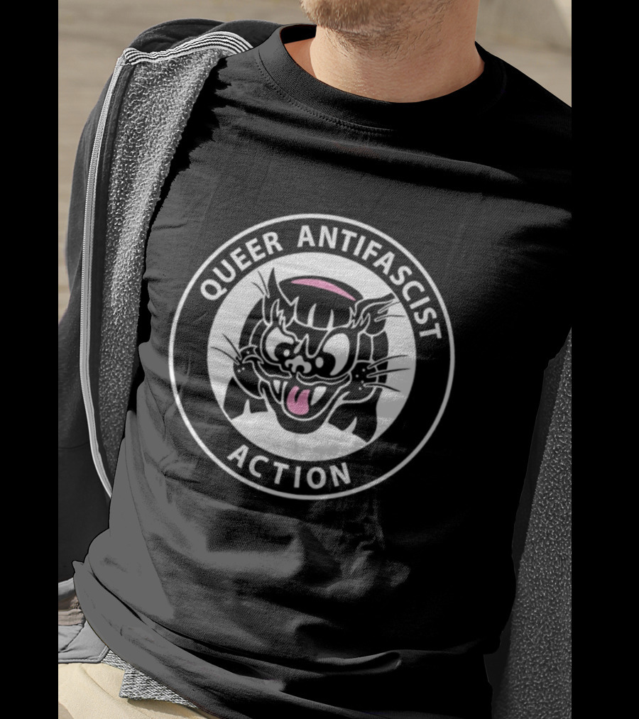 Queer Antifascist Action LGBTQ Cat T-Shirt
