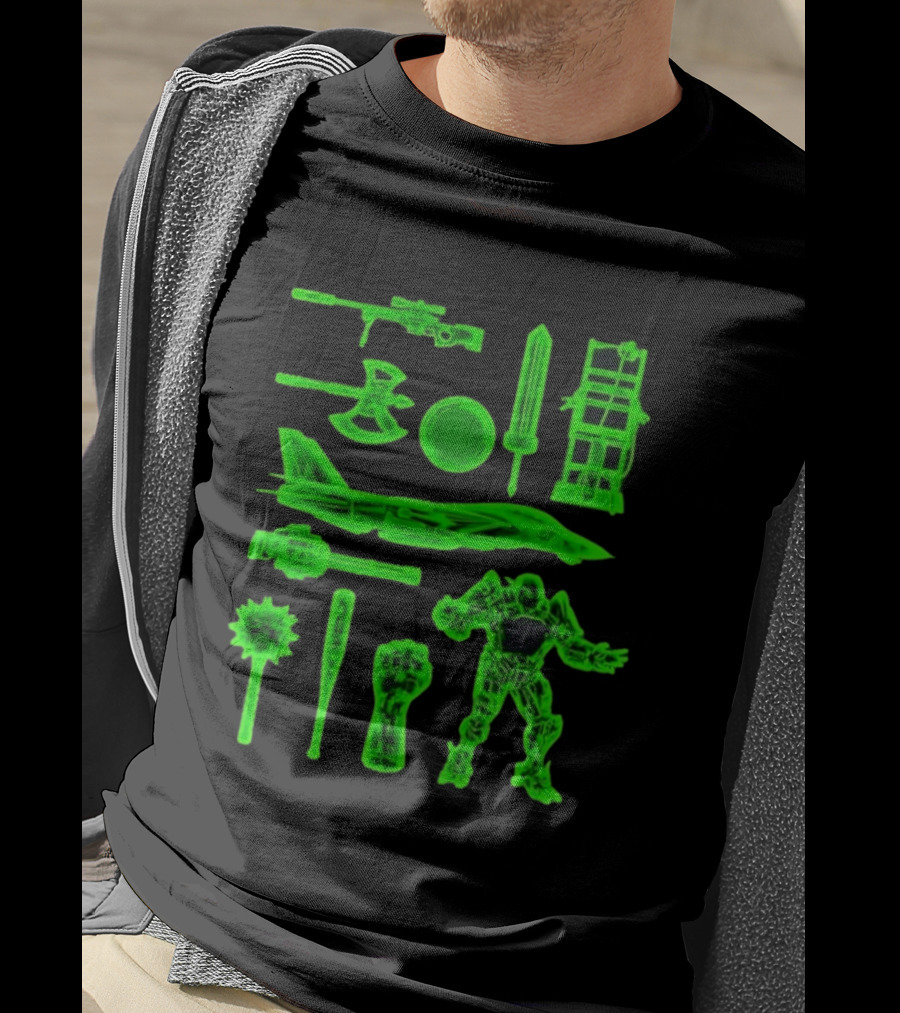 Ring Weapons Axe Sword Jet Robot Icon Collection T-Shirt