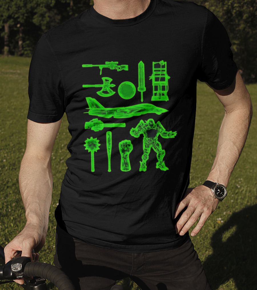 Ring Weapons Axe Sword Jet Robot Icon Collection T-Shirt