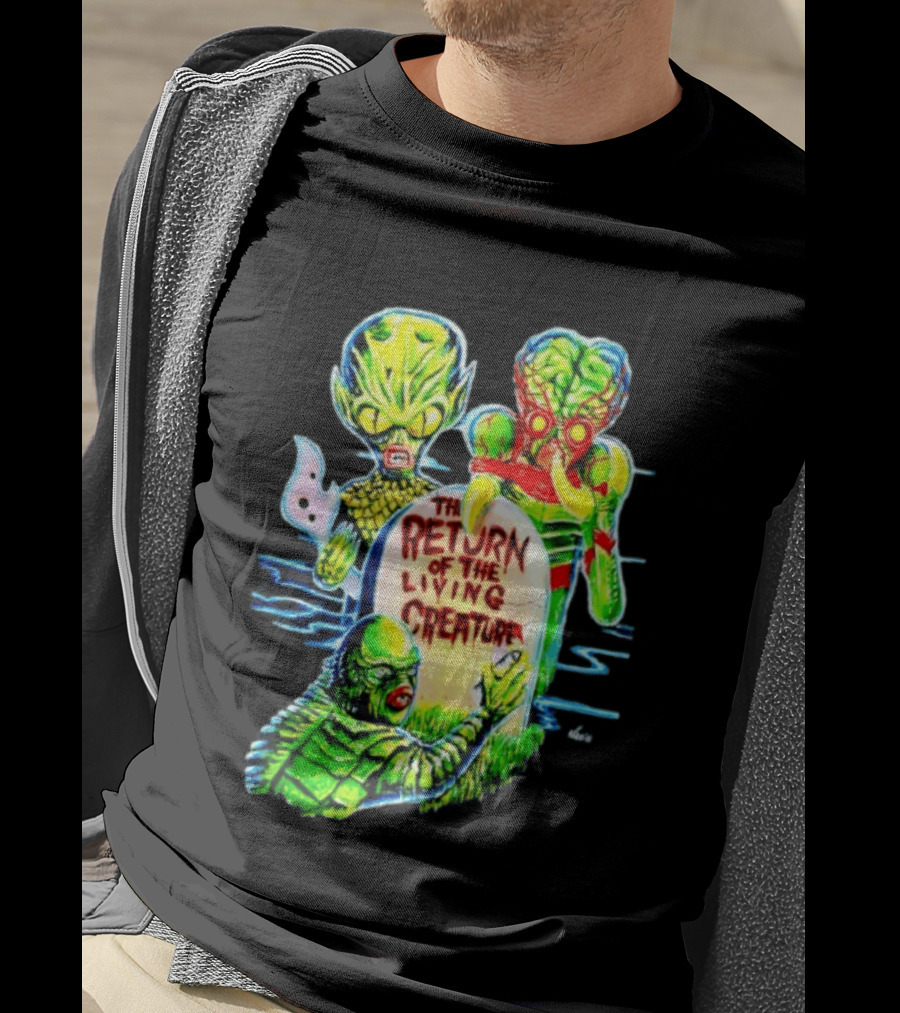 The Return Of The Living Creature Horror Movie Monsters And Tombstone Scene T-Shirt