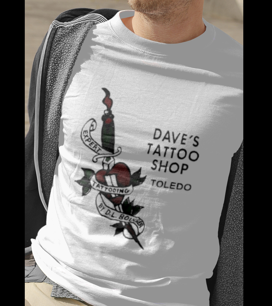Dave's Tattoo Shop Toledo Expert Tattooing By DL Boucher Heart And Dagger Tattoo T-Shirt
