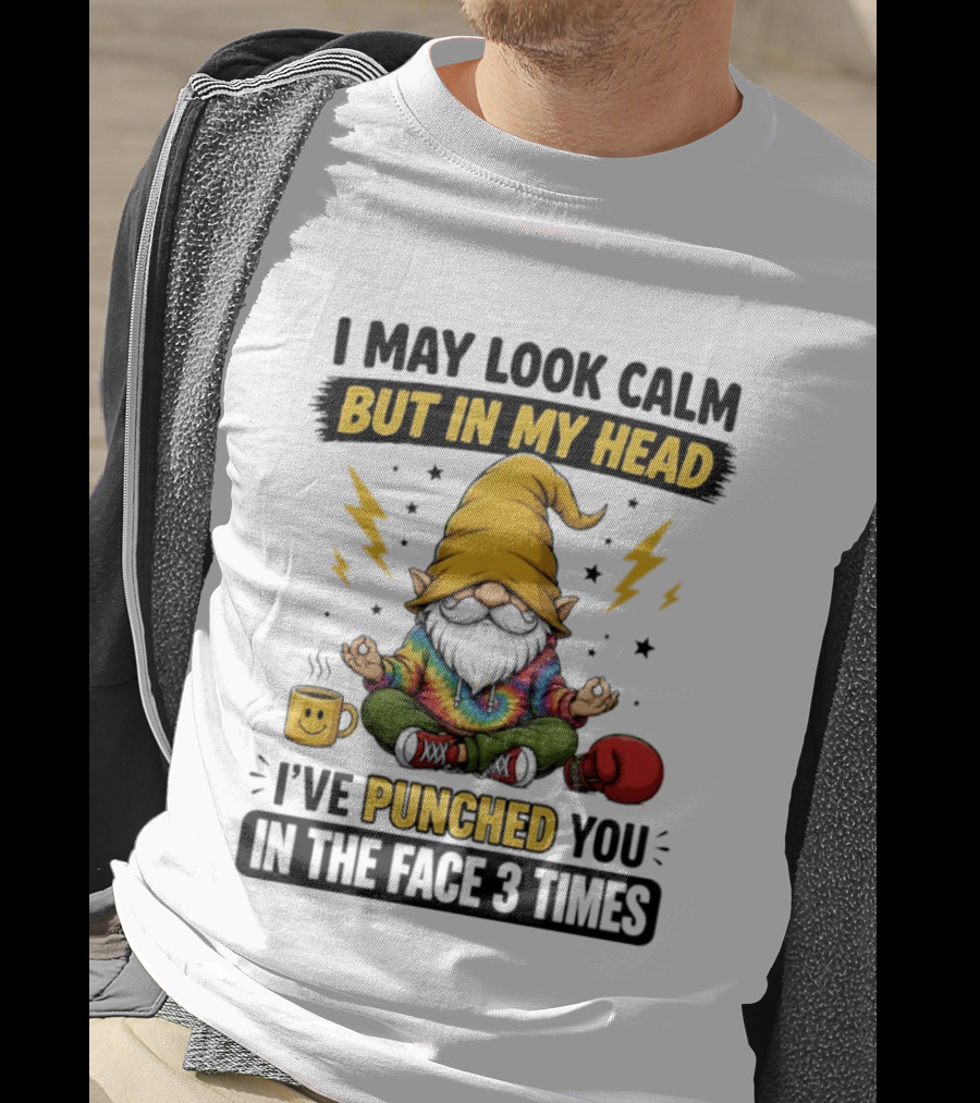 Gnome I May Look Calm But In My Head I've Punched You In The Face 3 Times T-Shirt