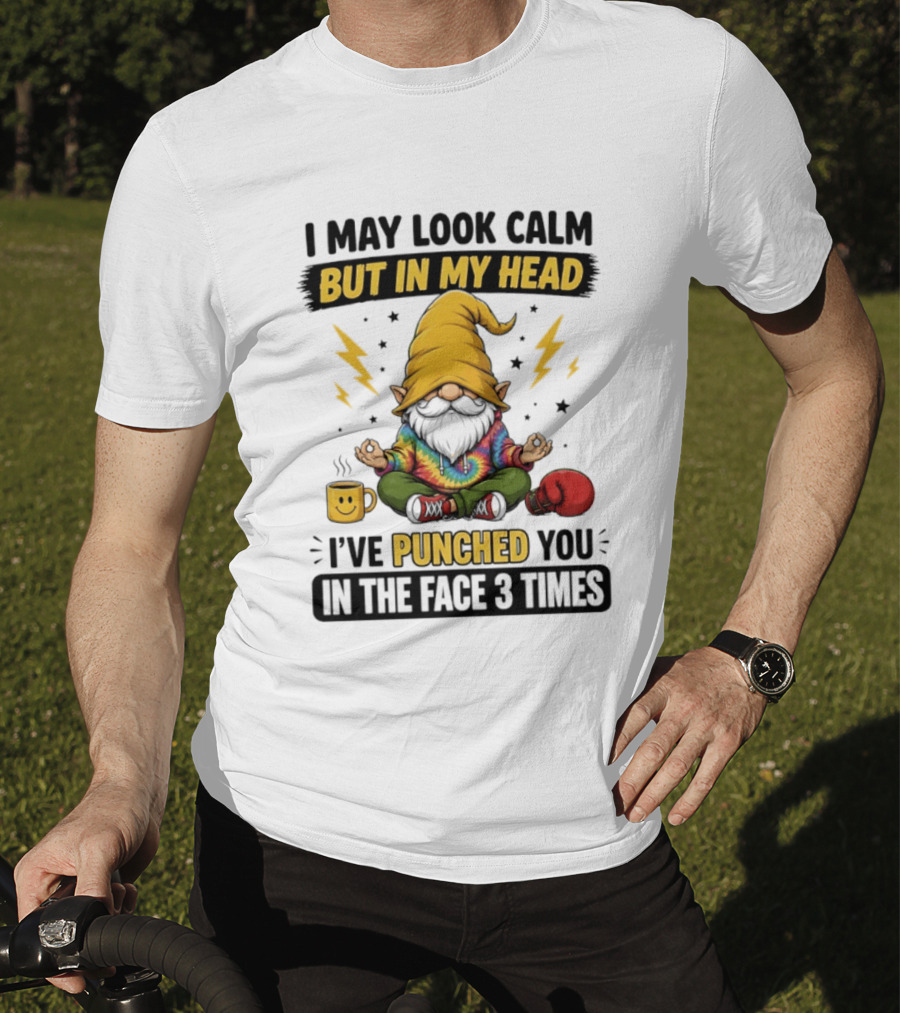 Gnome I May Look Calm But In My Head I've Punched You In The Face 3 Times T-Shirt