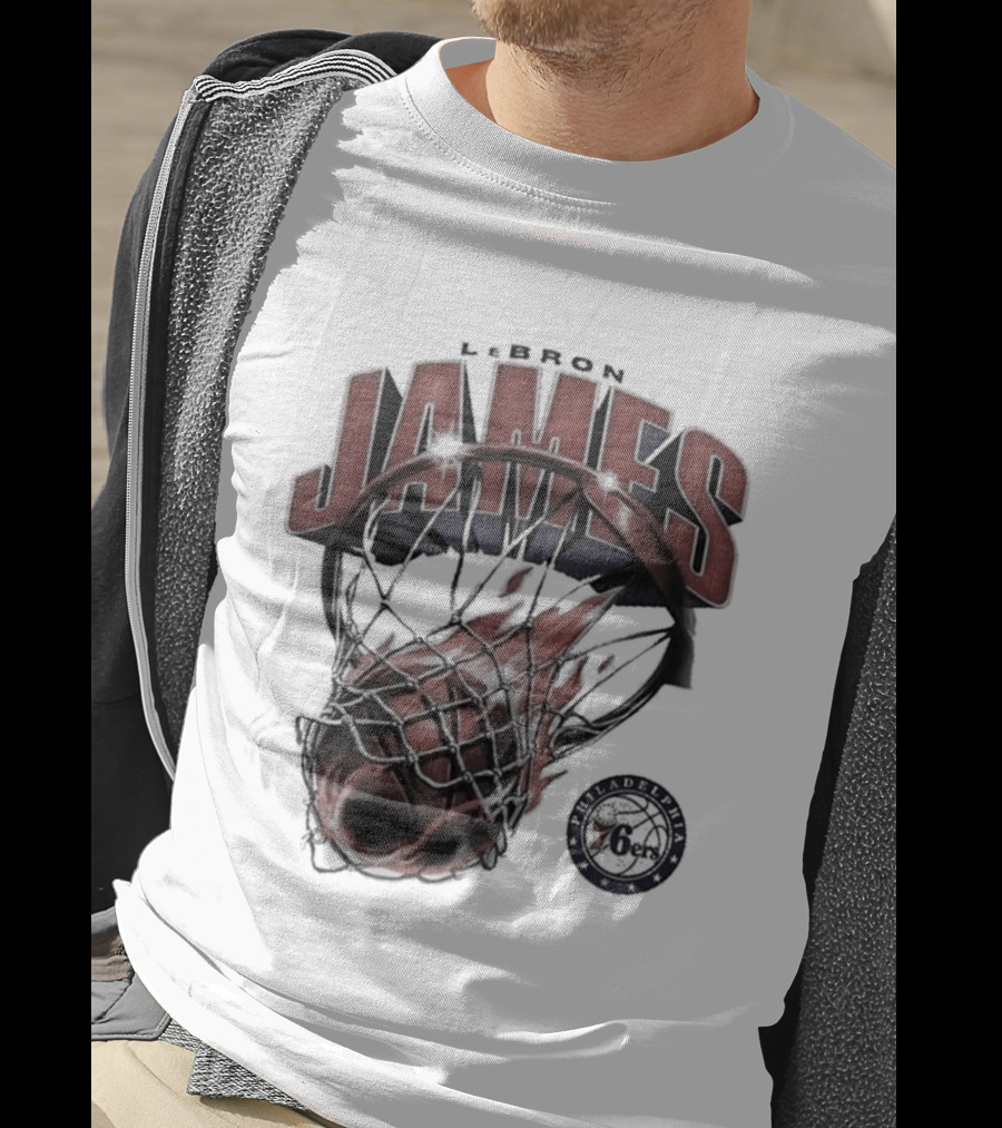 LeBron James 76ers Basketball Iconic Slam Dunk 76ers T-Shirt