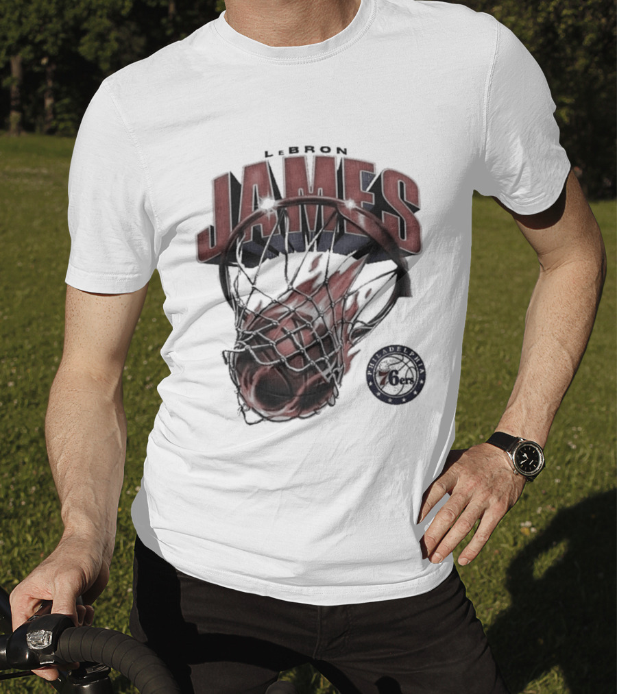 LeBron James 76ers Basketball Iconic Slam Dunk 76ers T-Shirt