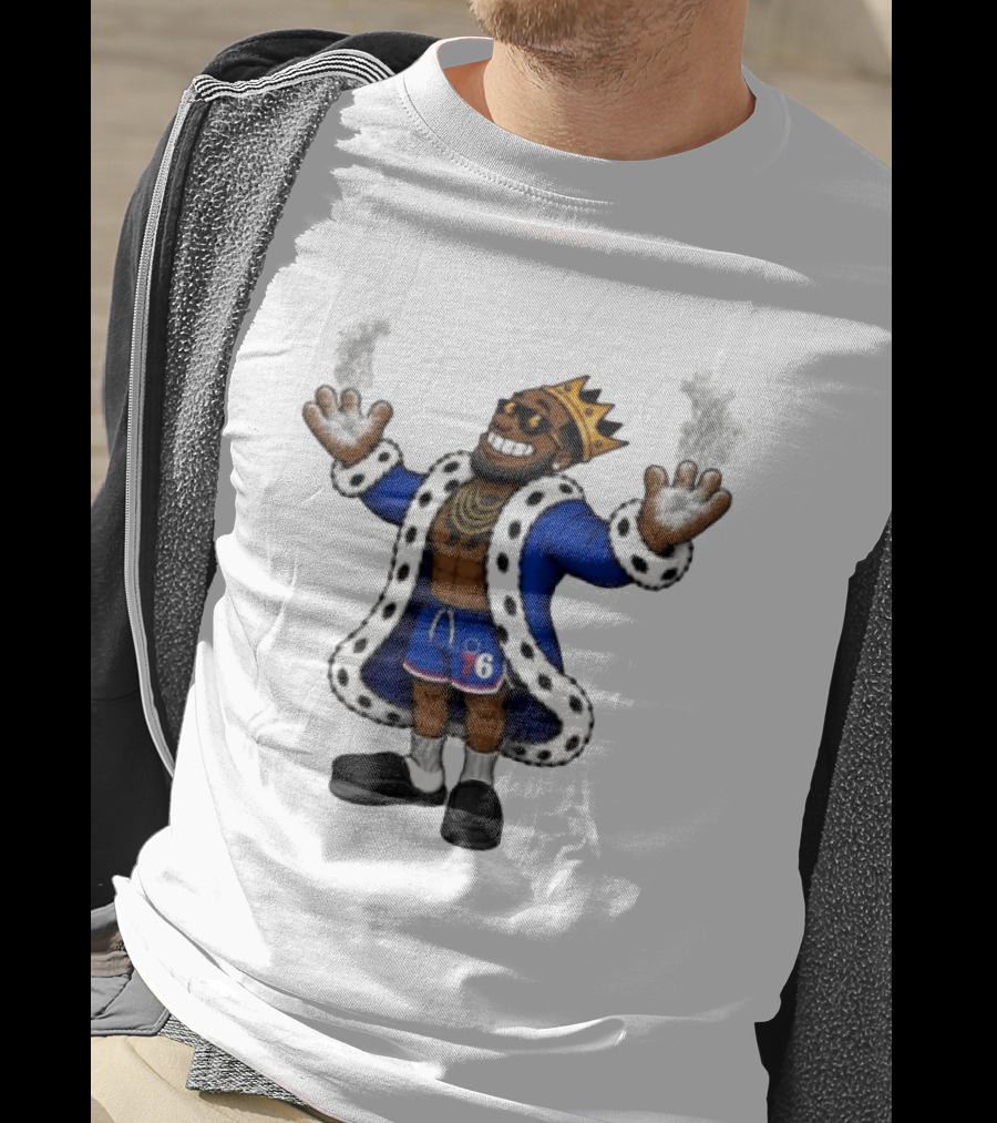 Philadelphia 76ers Cartoon King LeBron James Style Player With Crown And Robe T-Shirt