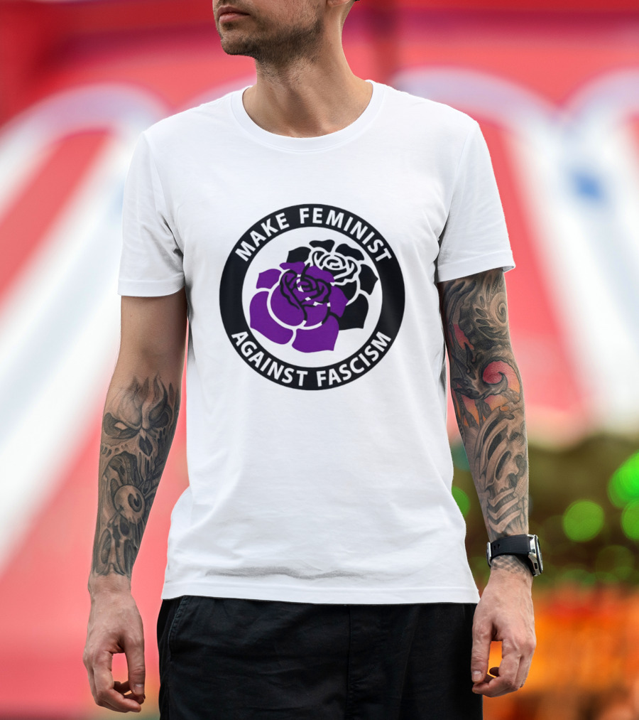 Make Feminist Against Fascism Purple Black Rose T-Shirt