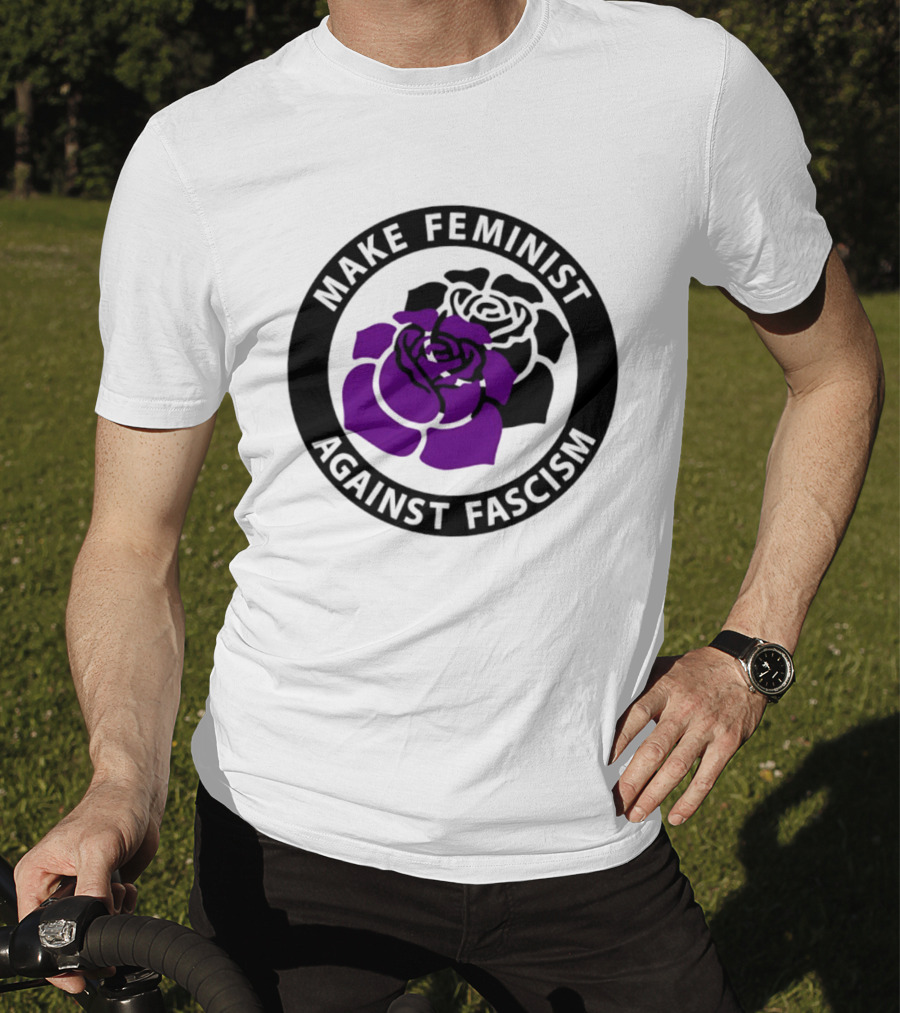 Make Feminist Against Fascism Purple Black Rose T-Shirt
