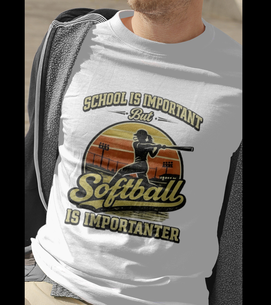 School Is Important But Softball Is Importanter Retro Silhouette Batter T-Shirt